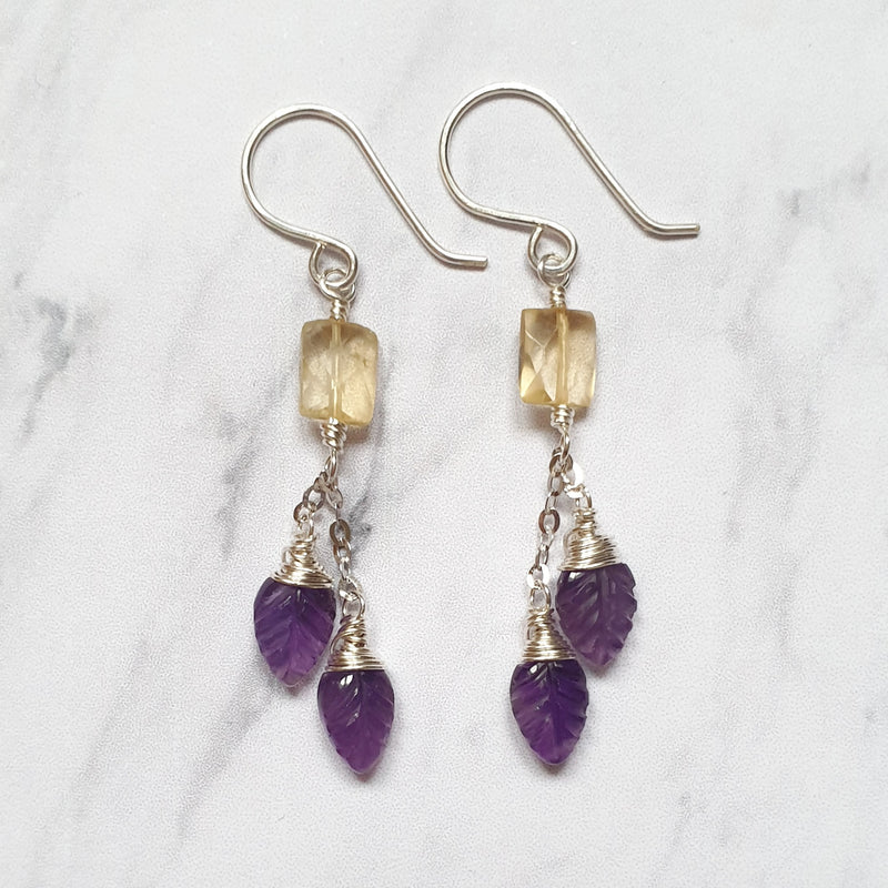 Buy Purple Amethyst and Citrine Chain Earrings in Silver - Bijoux By Anne