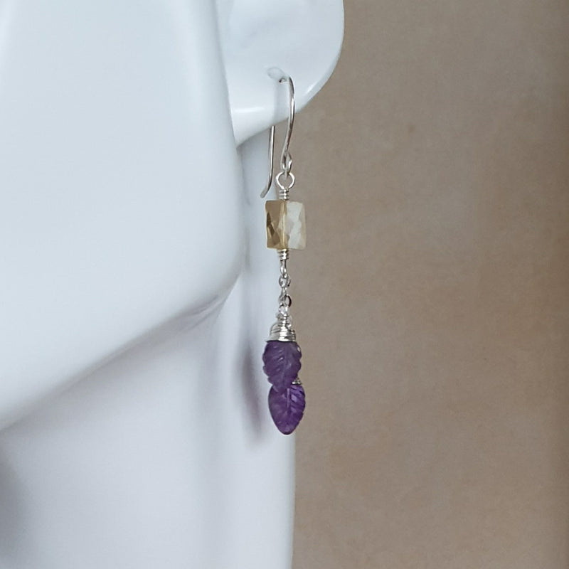 Shop Purple Amethyst and Citrine Chain Earrings in Silver - Bijoux By Anne