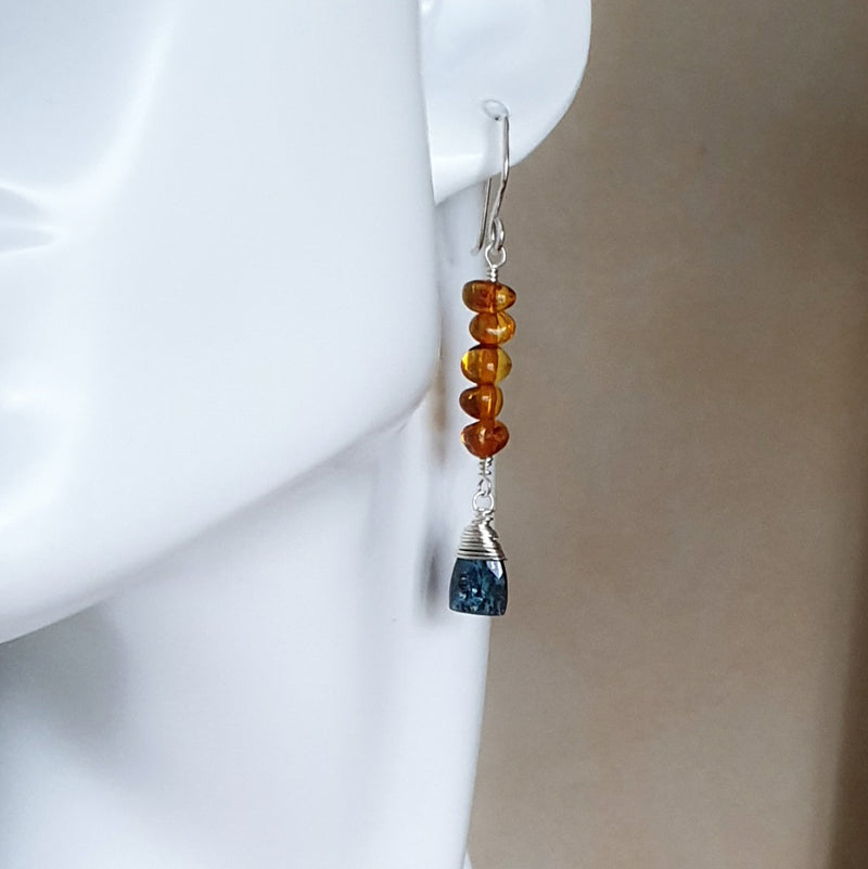 Shop Blue Kyanite and Amber Earrings - Bijoux By Anne