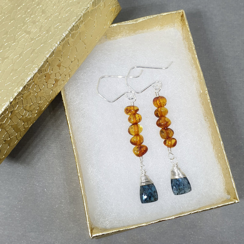 Order Blue Kyanite and Amber Earrings - Bijoux By Anne