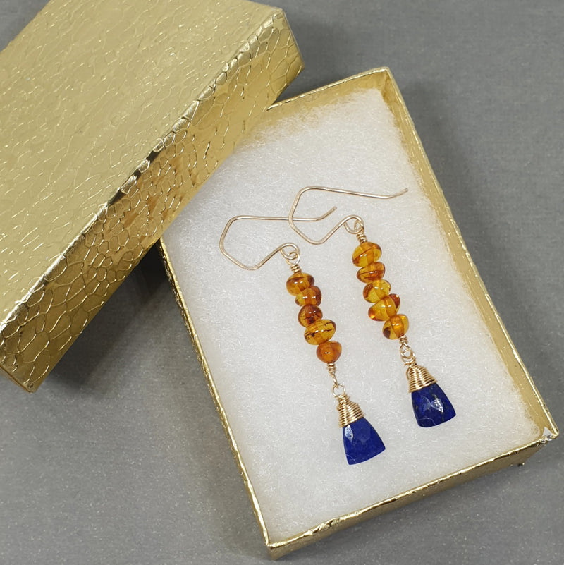 Lapis and Garnet Gold Hoop Earrings - Bijoux By Anne - Buy Stone Earrings Online