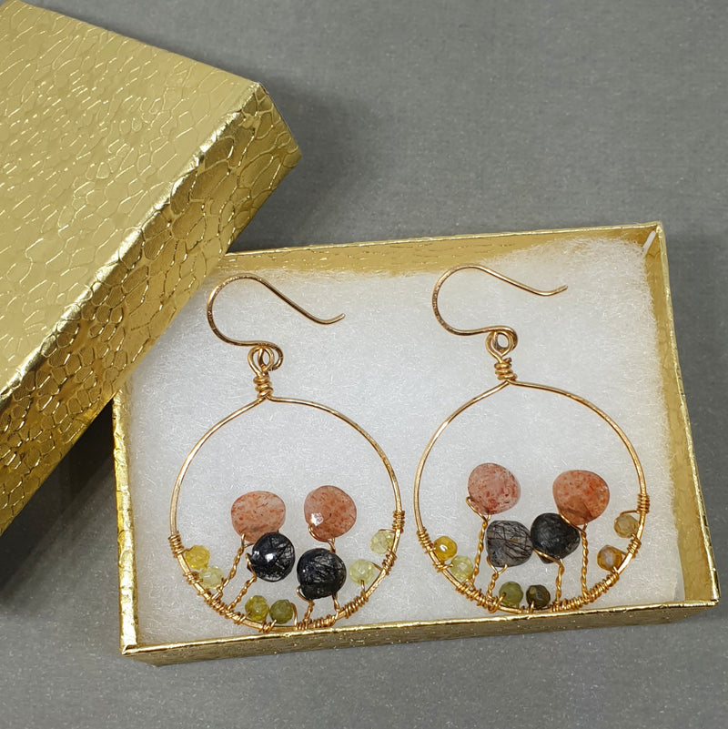 14K Boho Chic Hoop Earrings - Bijoux By Anne - buy gemstone gold earrings online