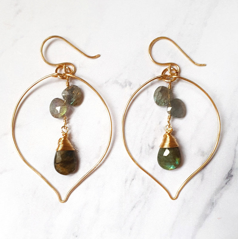Labradorite Leaf Earrings - Bijoux By Anne - buy gold filled gemstone earrings online