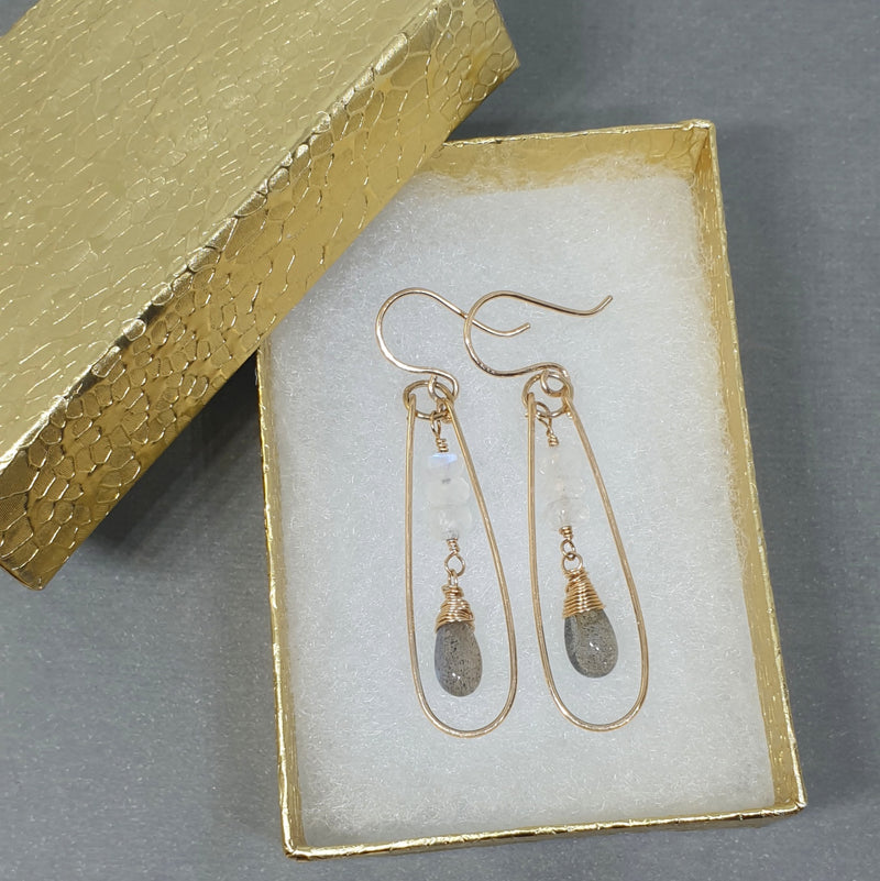 Gold Labradorite Dangle Earrings - Bijoux By Anne - buy gemstone gold earrings online