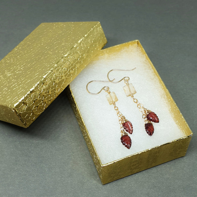 Garnet and Citrine Gold Chain Earrings - Bijoux By Anne - buy gemstone gold earrings online