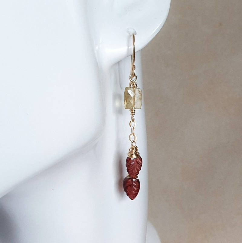 Garnet and Citrine Gold Chain Earrings - Bijoux By Anne - buy stone earrings online