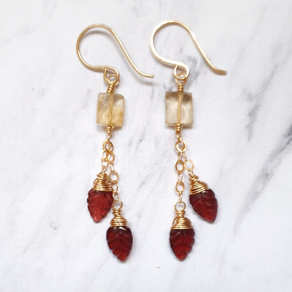 Garnet and Citrine Gold Chain Earrings - Bijoux By Anne - buy gold filled gemstone earrings online