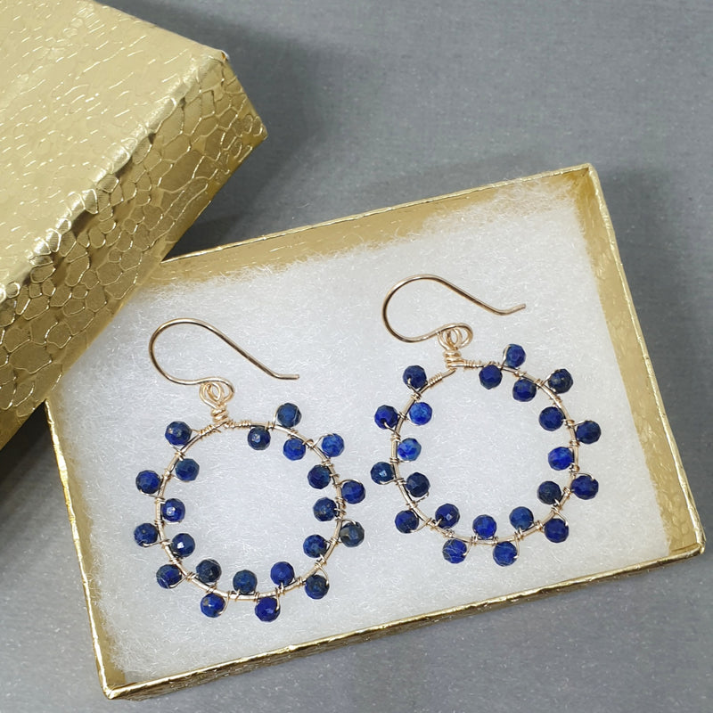 Lapis Lazuli Hoop Earrings Gold - buy gemstone gold earrings online - bijoux by anne