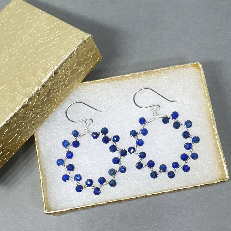 Shop Lapis Lazuli Hoop Earrings Silver - Bijoux By Anne