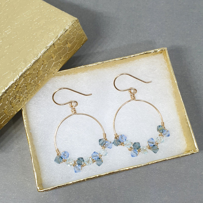 Shop Blue Swarovski Hoop Earrings Gold - Bijoux By Anne