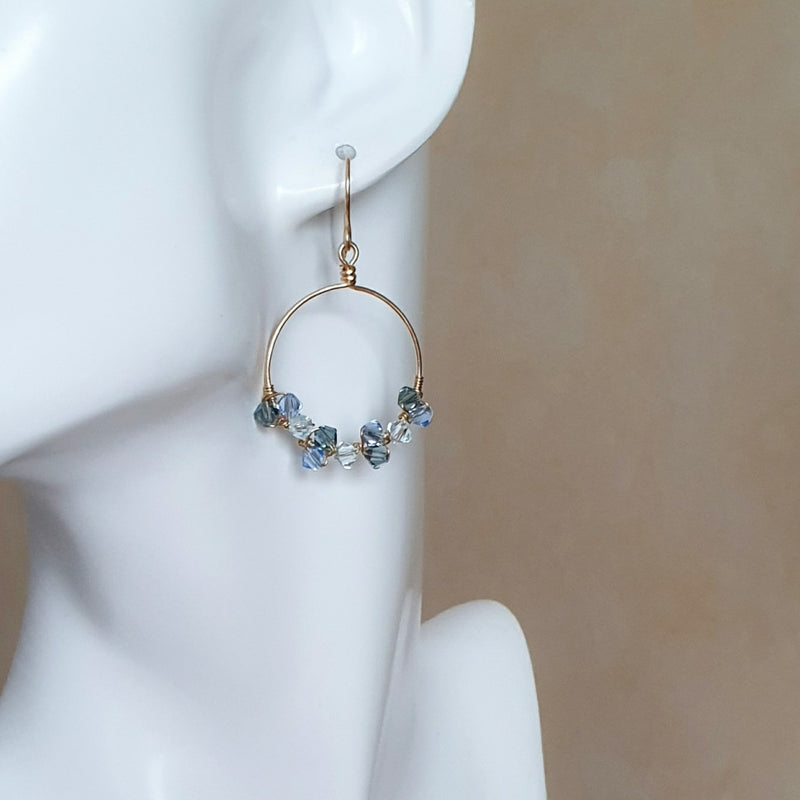 Order Blue Swarovski Hoop Earrings Gold - Bijoux By Anne