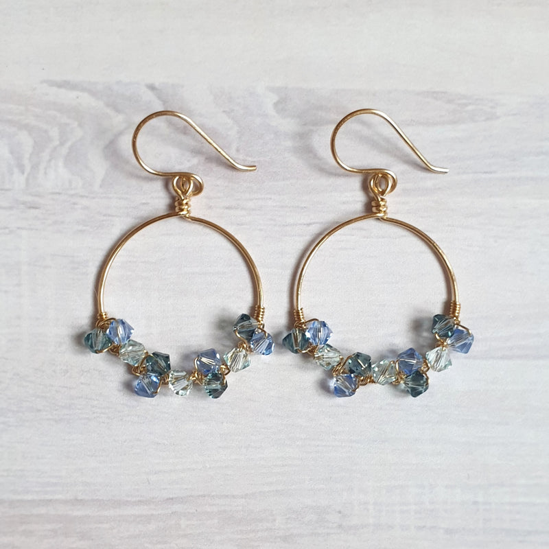 Buy Blue Swarovski Hoop Earrings Gold - Bijoux By Anne
