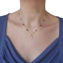 Iolite & Rock Crystal Raindrop Bead 14K Gold Necklace, 40cm - Bijoux By Anne