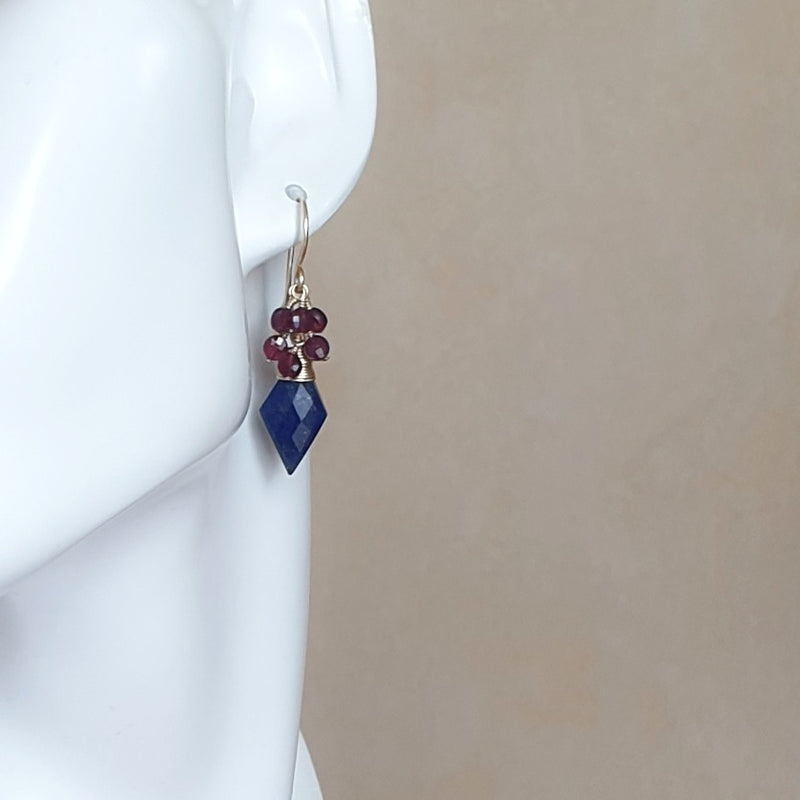 Buy Blue Lapis Lazuli and Garnet Gold Earrings - Bijoux by Anne