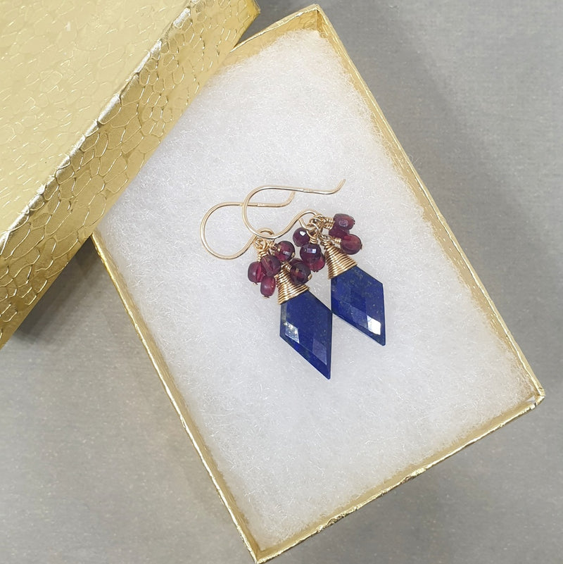 Buy Blue Lapis Lazuli and Garnet Gold Earrings - Bijoux by Anne