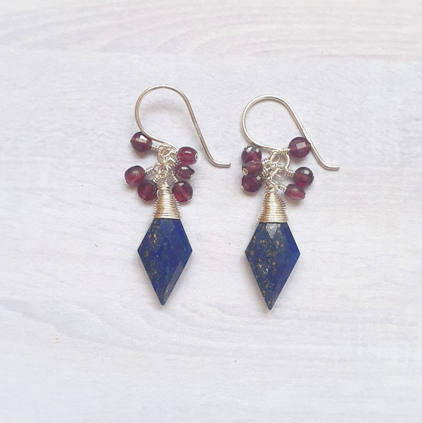 Buy Blue Lapis Lazuli and Garnet Silver Earrings - Bijoux by Anne