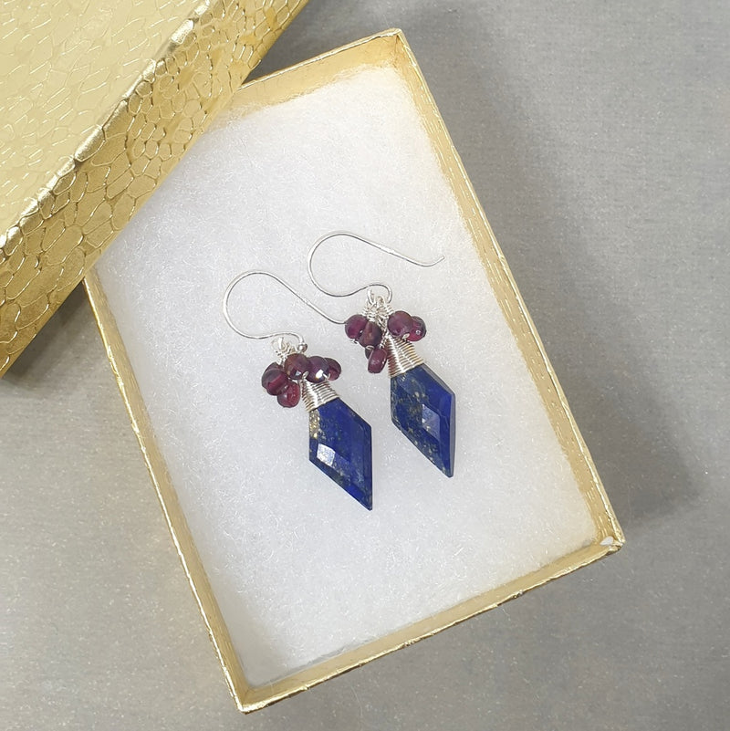 Buy Blue Lapis Lazuli and Garnet Silver Earrings - Bijoux by Anne