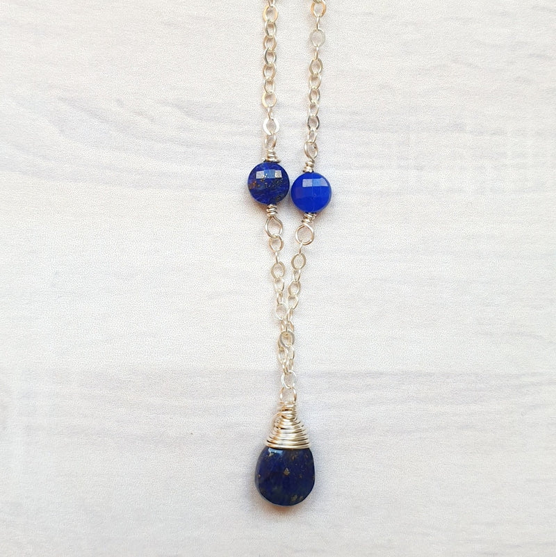 Order Lapis Lazuli Pendant Station Sterling Silver Necklace, 40cm - Bijoux By Anne