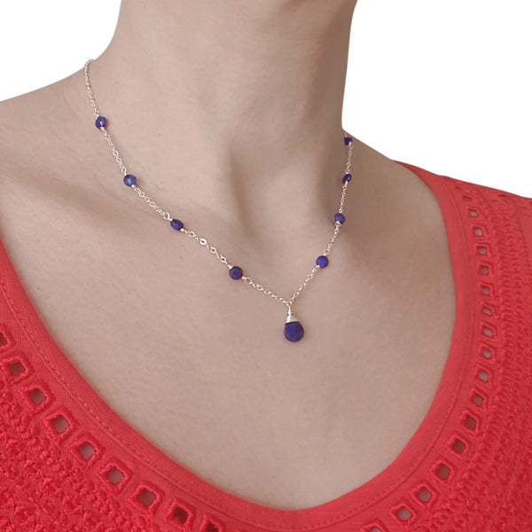 Order Lapis Lazuli Pendant Station Sterling Silver Necklace, 40cm - Bijoux By Anne