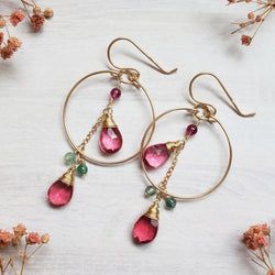 Pink Tourmaline Hoop Earrings in Gold