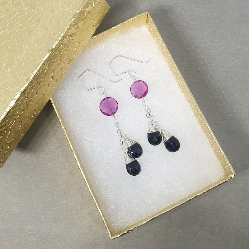 Buy Pink Quartz and Black Spinel Chain Earrings - Bijoux By Anne